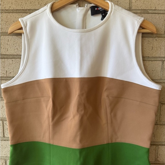 PAULE KA Sleeveless Colorblock Dress in White, Tan, Green, and Navy - Picture 2 of 6